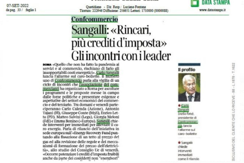 Sangalli: “Rincari, più crediti d’imposta”. Gli incontri con i leader