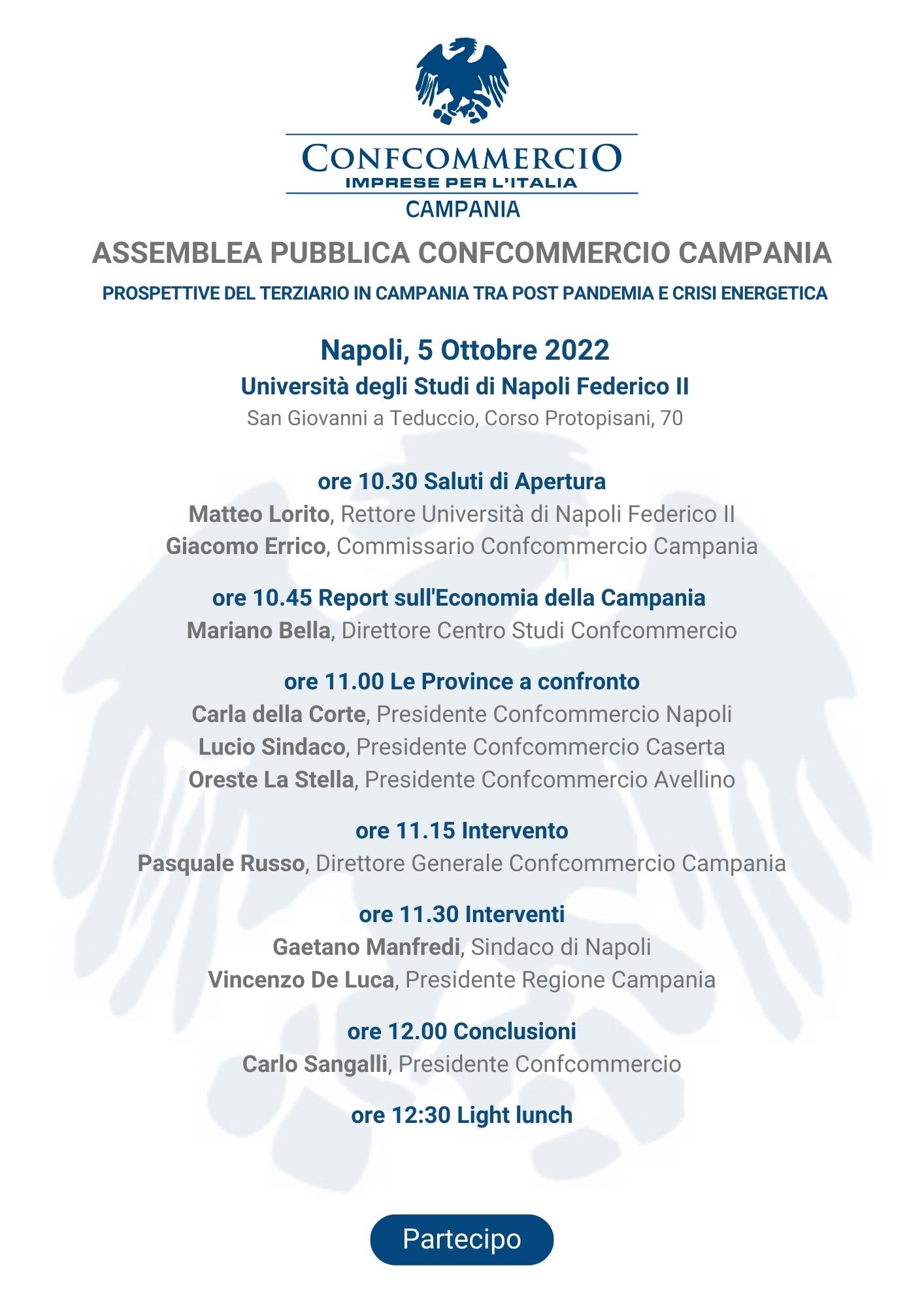 ASSEMBLEA PUBBLICA DI CONFCOMMERCIO CAMPANIA: PROSPETTIVE DEL TERZIARIO IN CAMPANIA TRA POST PANDEMIA E CRISI ENERGETICA