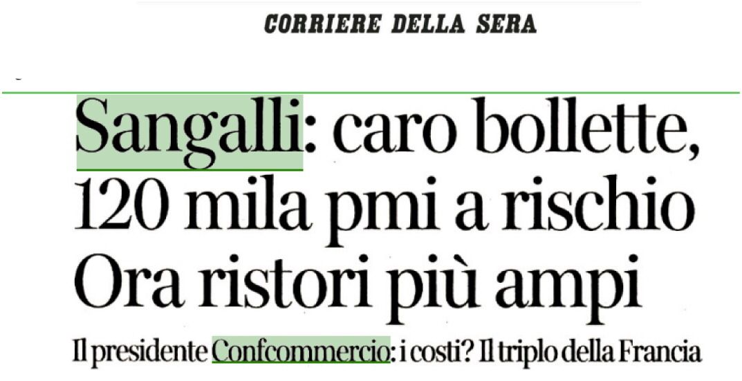 SANGALLI: “CARO BOLLETTE, 120 MILA PMI A RISCHIO. ORA RISTORI PIÙ AMPI”