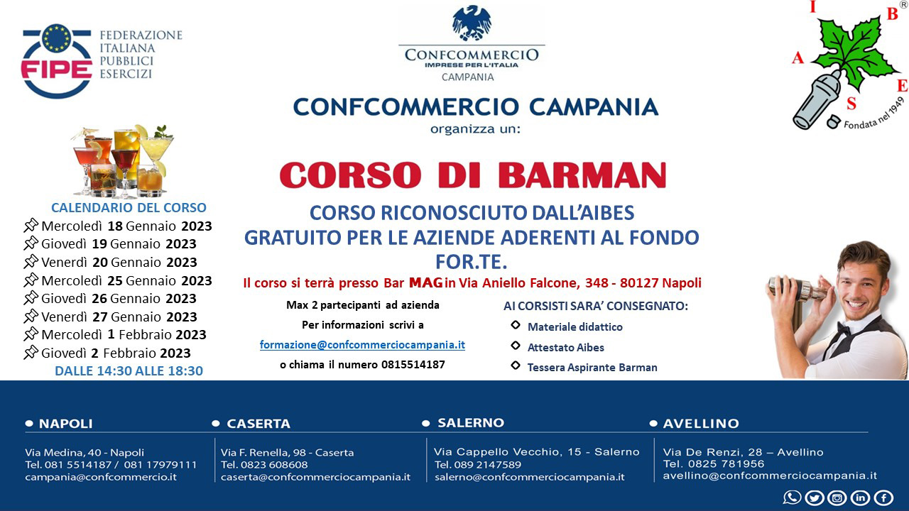 CONFCOMMERCIO CAMPANIA ORGANIZZA CORSO DI BARMAN