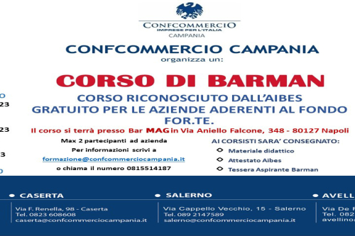 CONFCOMMERCIO CAMPANIA ORGANIZZA CORSO DI BARMAN