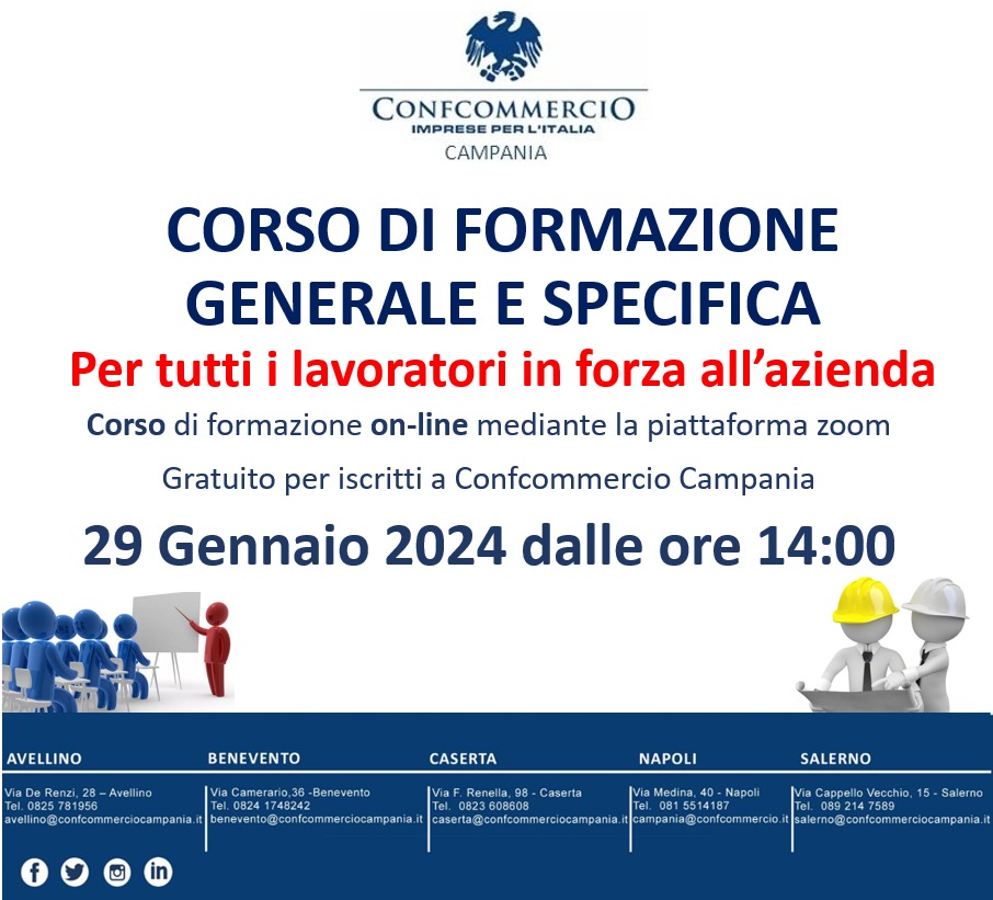 SICUREZZA SUL LAVORO: CORSO DI FORMAZIONE GENERALE E SPECIFICA