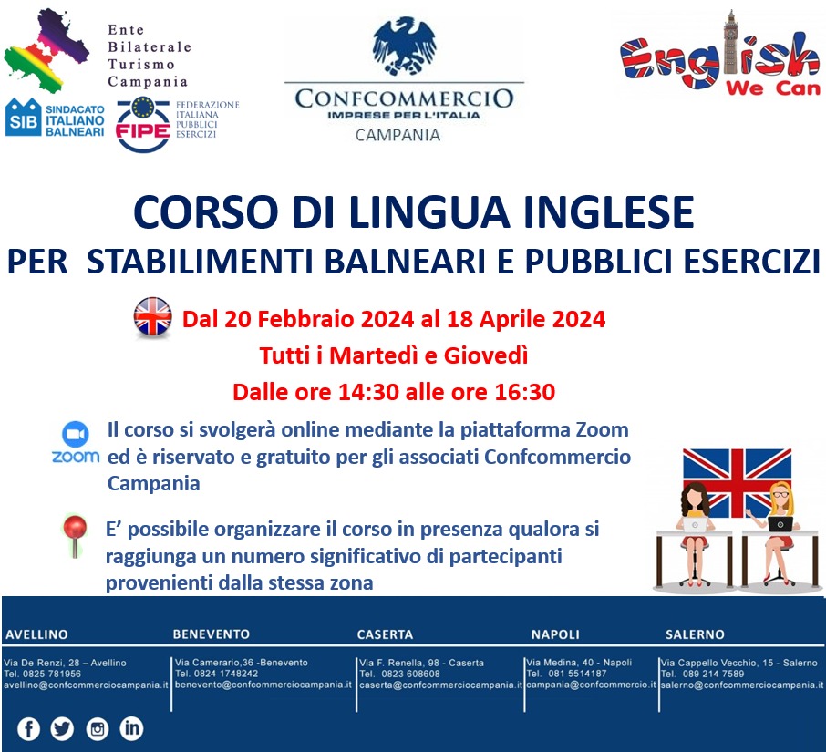 CORSO DI LINGUA INGLESE PER STABILIMENTI BALNEARI E PUBBLICI ESERCIZI