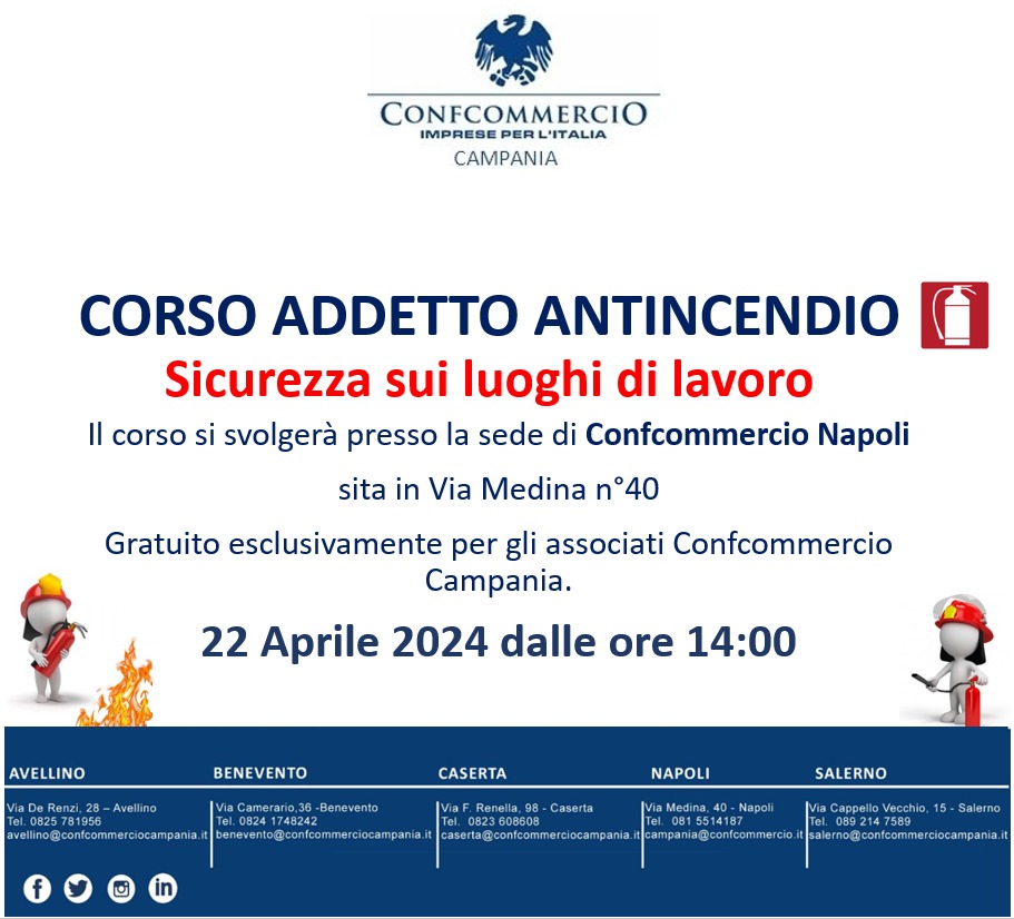 CORSI SICUREZZA SUL LAVORO – 𝐴𝐷𝐷𝐸𝑇𝑇𝑂 𝐴𝑁𝑇𝐼𝑁𝐶𝐸𝑁𝐷𝐼𝑂 –  22 𝐴𝑃𝑅𝐼𝐿𝐸