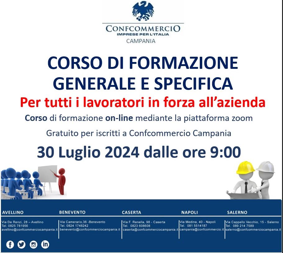 SICUREZZA SUL LAVORO: CORSO DI FORMAZIONE GENERALE E SPECIFICA