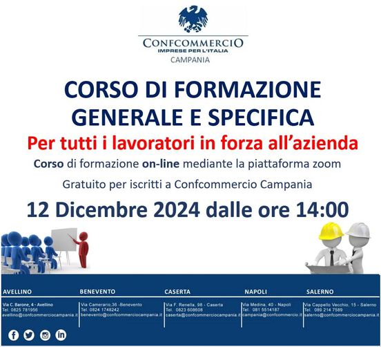 SICUREZZA SUL LAVORO: CORSO DI FORMAZIONE GENERALE E SPECIFICA