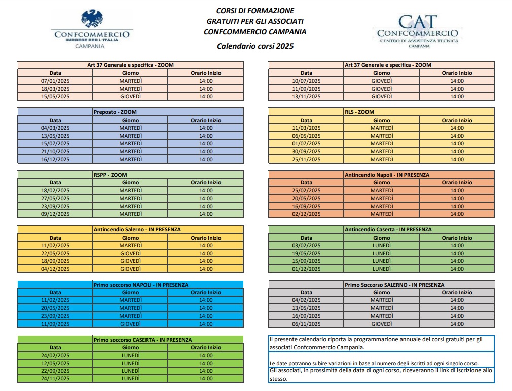 Calendario annuale dei corsi di formazione obbligatori