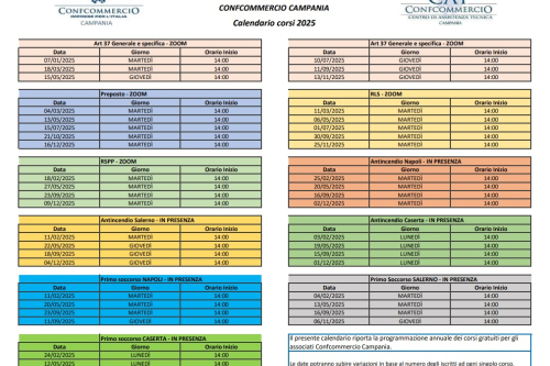 Calendario annuale dei corsi di formazione obbligatori