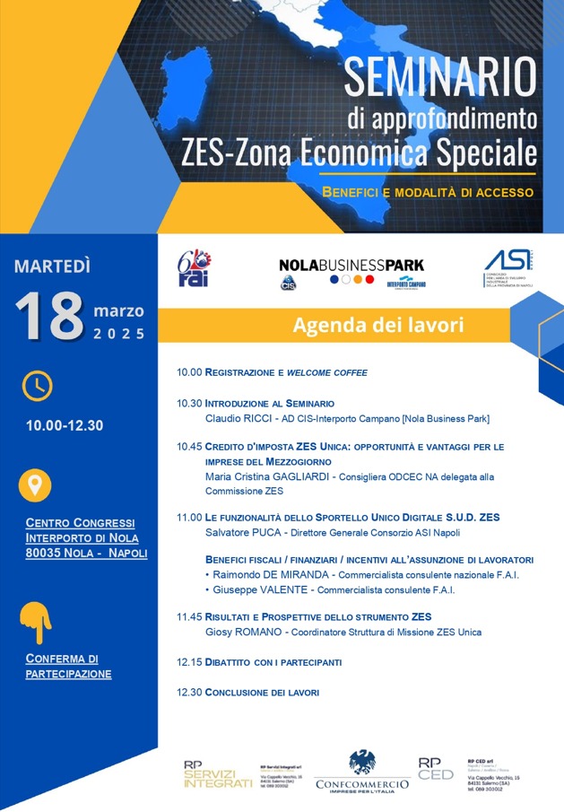 Seminario di approfondimento ZES – Z𝐨𝐧𝐚 E𝐜𝐨𝐧𝐨𝐦𝐢𝐜𝐚 S𝐩𝐞𝐜𝐢𝐚𝐥𝐞
