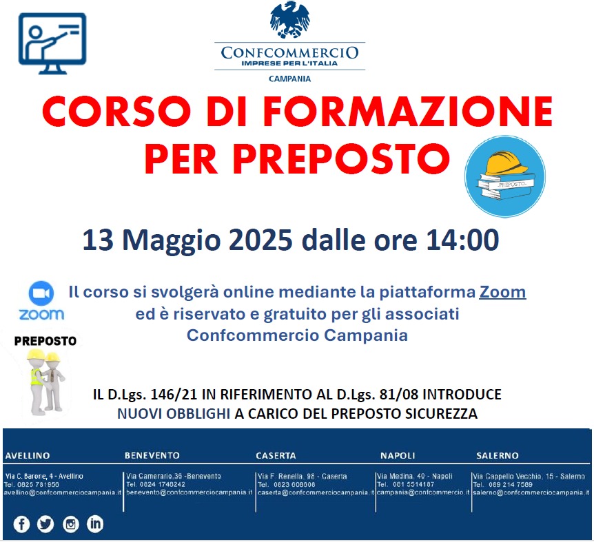 SICUREZZA SUL LAVORO: CORSO PER PREPOSTO
