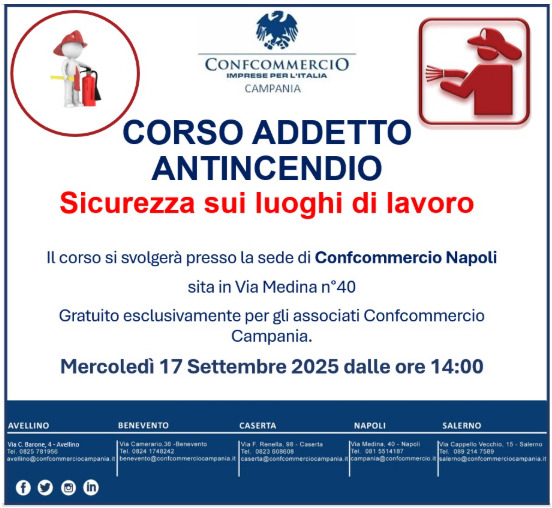 CORSI SICUREZZA SUL LAVORO – 𝐴𝐷𝐷𝐸𝑇𝑇𝑂 𝐴𝑁𝑇𝐼𝑁𝐶𝐸𝑁𝐷𝐼𝑂 – NAPOLI