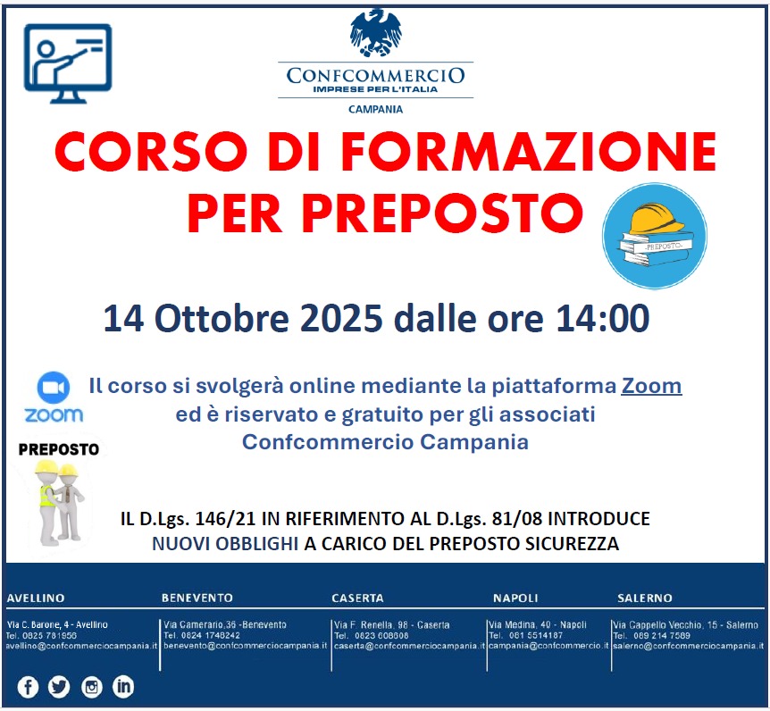 SICUREZZA SUL LAVORO: CORSO PER PREPOSTO