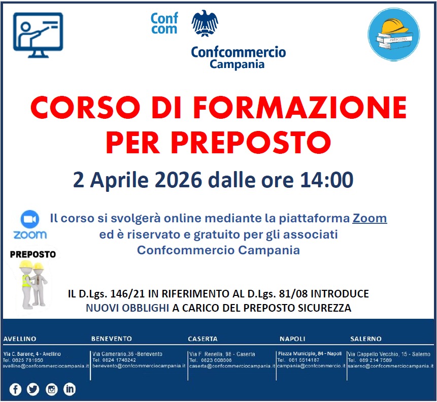 SICUREZZA SUL LAVORO – CORSO PER PREPOSTO