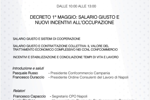 Lavoro e Occupazione: le nuove misure del Decreto 1° Maggio –  𝟏𝟐 𝐠𝐢𝐮𝐠𝐧𝐨 𝟐𝟎𝟐𝟔 | O𝐫𝐞 𝟏𝟎:𝟎𝟎 – 𝟏𝟑:𝟎𝟎