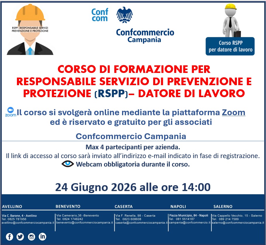 CORSO DI FORMAZIONE PER RESPONSABILE SERVIZIO DI PREVENZIONE E PROTEZIONE (RSPP) – DATORE DI LAVORO