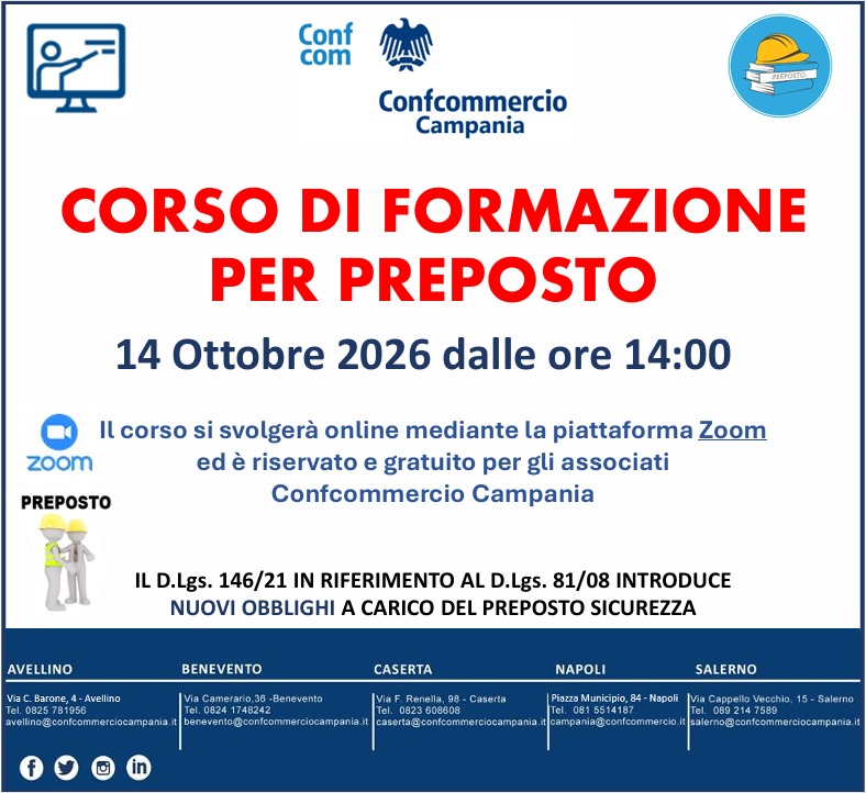SICUREZZA SUL LAVORO: CORSO PER PREPOSTO