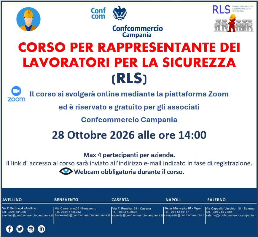 C𝐨𝐫𝐬𝐨 𝐨𝐧𝐥𝐢𝐧𝐞 𝐩𝐞𝐫 R𝐚𝐩𝐩𝐫𝐞𝐬𝐞𝐧𝐭𝐚𝐧𝐭𝐞 𝐝𝐞𝐢 L𝐚𝐯𝐨𝐫𝐚𝐭𝐨𝐫𝐢 𝐩𝐞𝐫 𝐥𝐚 S𝐢𝐜𝐮𝐫𝐞𝐳𝐳𝐚 (RLS)