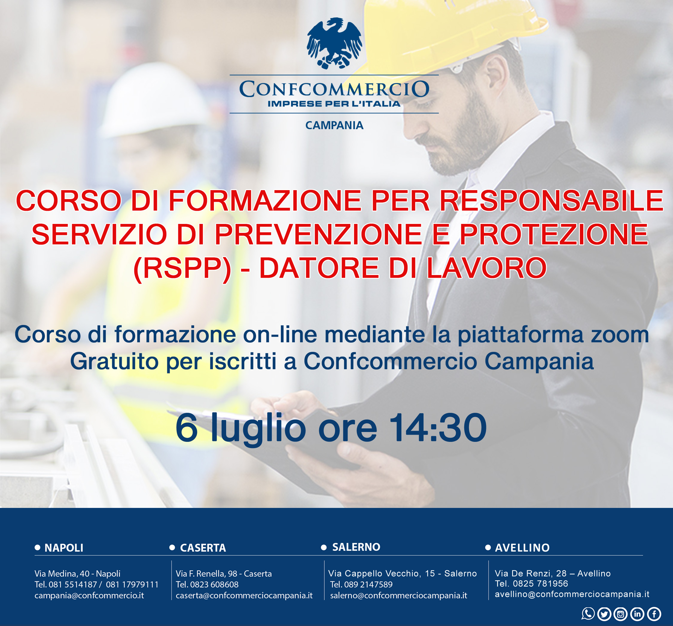 SICUREZZA SUL LAVORO CORSO DI FORMAZIONE PER RESPONSABILE SERVIZIO DI PREVENZIONE E PROTEZIONE (RSPP) – DATORE DI LAVORO